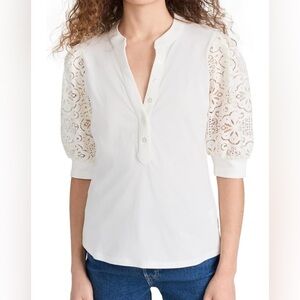 Veronica Beard Coralee Off-White Lace Sleeve Top
